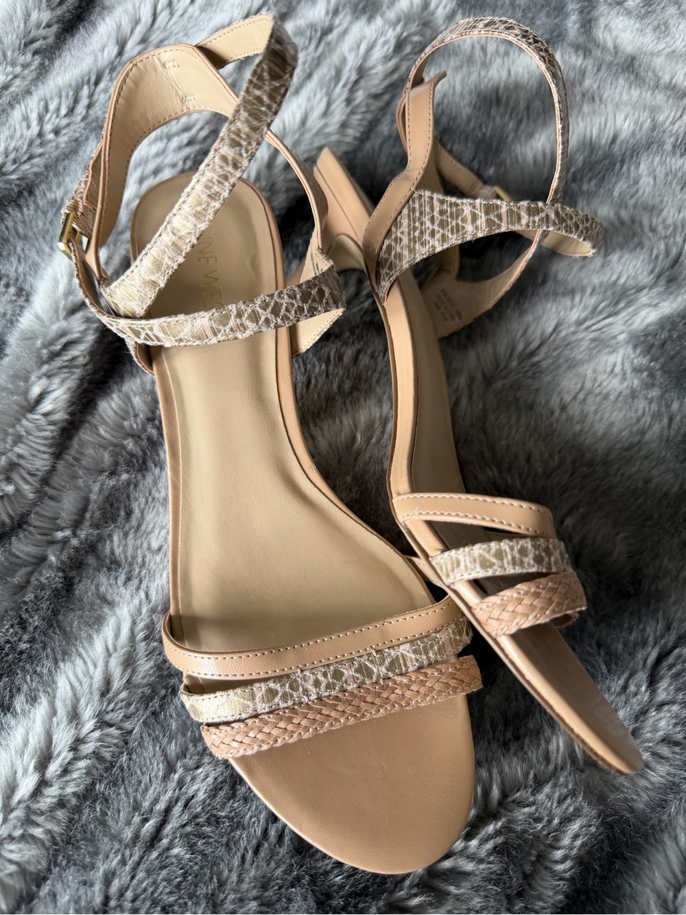 Nine West neutral snake print strappy heeled sandals